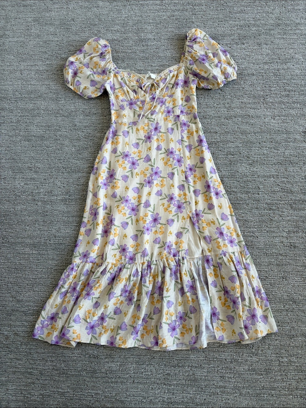 Astr Cream Floral Tie-Front Sundress with Lavender & Yellow Blooms